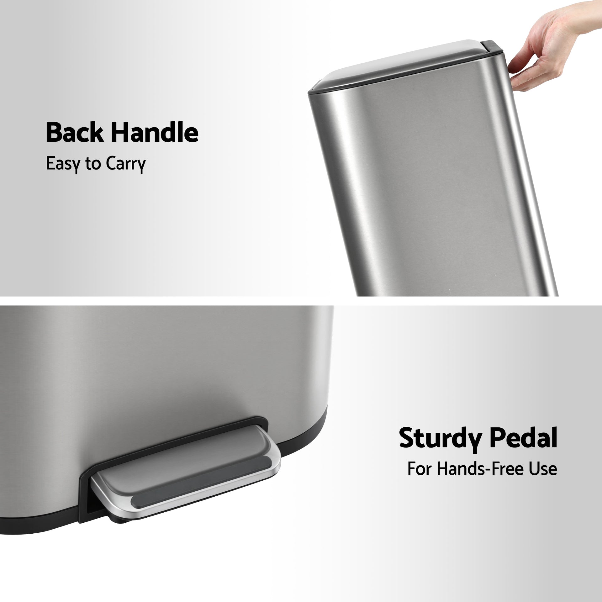 Cefito Kitchen Trash Can 40L Pedal Bins Rubbish Bin Steel with Soft Close Lid, Removable Inner Bucket, Rectangular Garbage Can Recycling Bin, Silver Awezingly