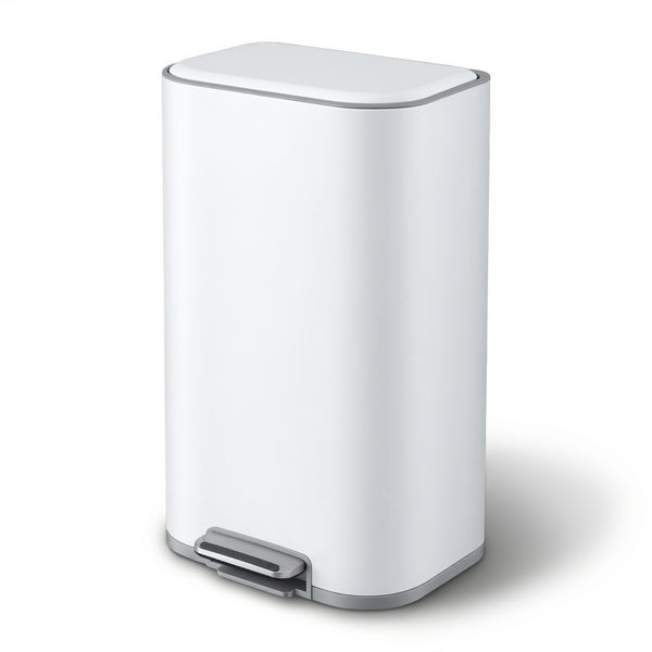 Cefito Kitchen Trash Can 40L Pedal Bins Rubbish Bin Steel with Soft Close Lid, Removable Inner Bucket, Rectangular Garbage Can Recycling Bin, White Awezingly