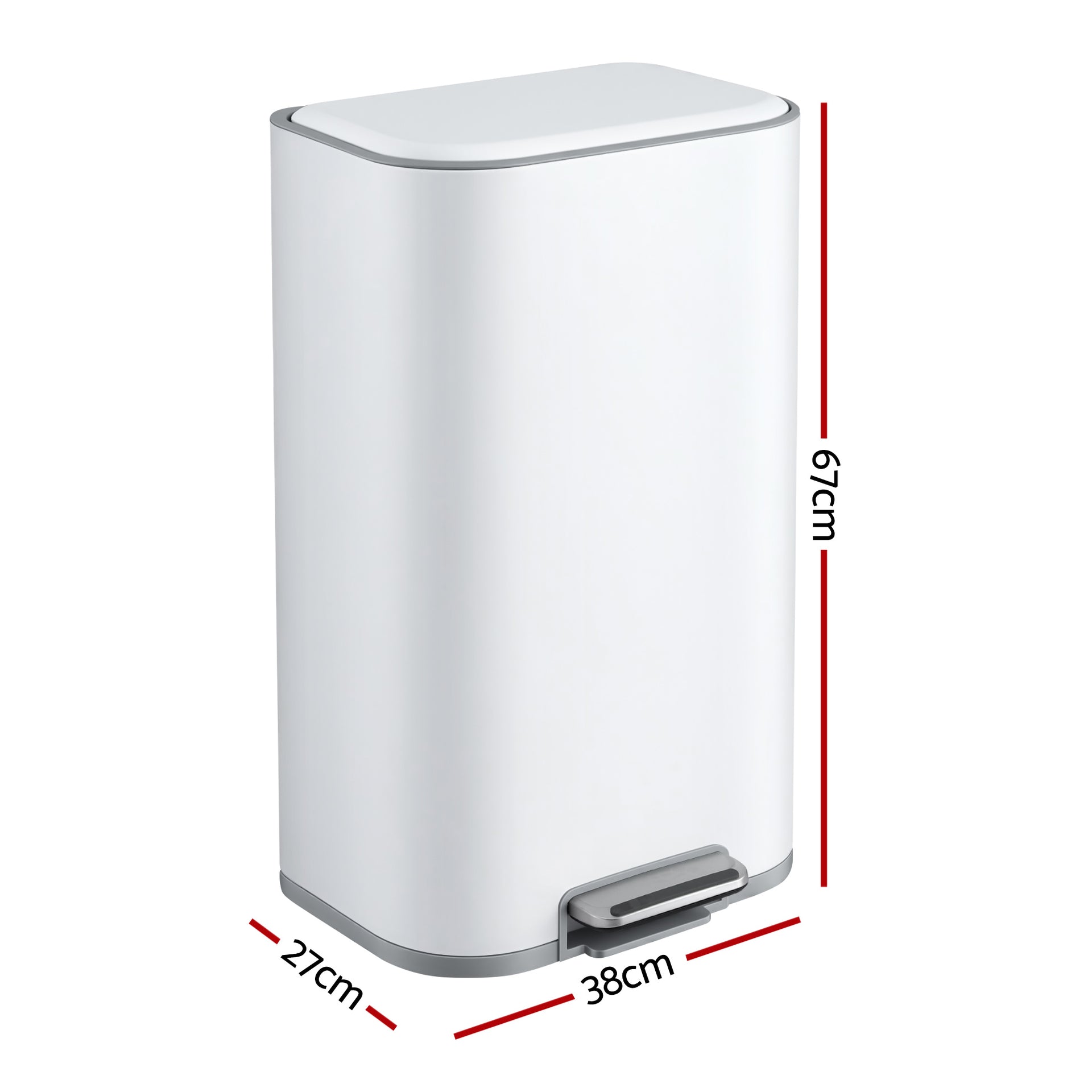 Cefito Kitchen Trash Can 40L Pedal Bins Rubbish Bin Steel with Soft Close Lid, Removable Inner Bucket, Rectangular Garbage Can Recycling Bin, White Awezingly