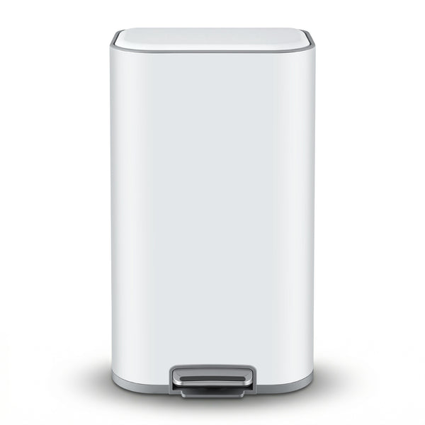 Cefito Kitchen Trash Can 40L Pedal Bins Rubbish Bin Steel with Soft Close Lid, Removable Inner Bucket, Rectangular Garbage Can Recycling Bin, White Awezingly