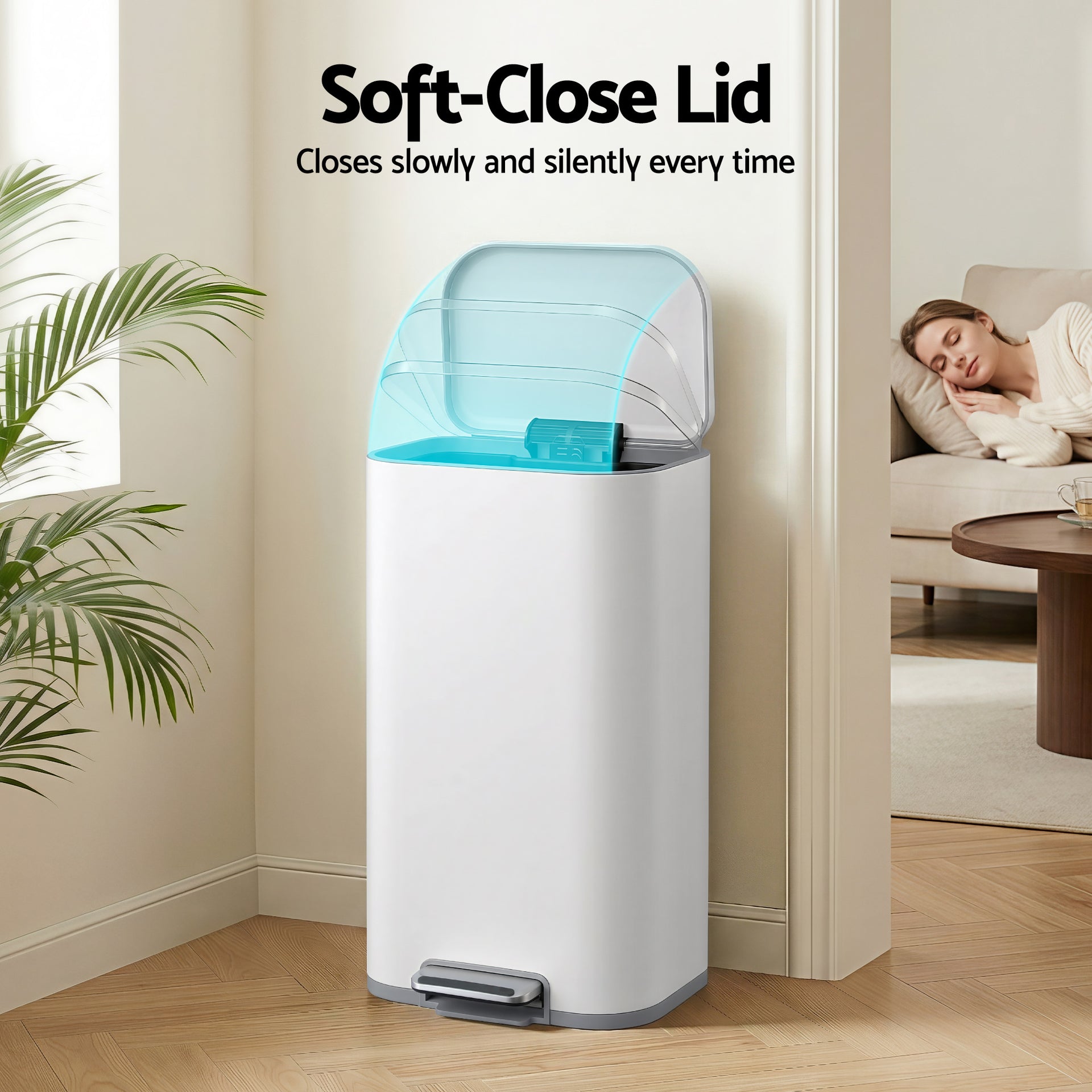 Cefito Kitchen Trash Can 40L Pedal Bins Rubbish Bin Steel with Soft Close Lid, Removable Inner Bucket, Rectangular Garbage Can Recycling Bin, White Awezingly