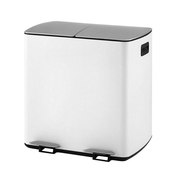 Cefito Pedal Bins Rubbish Bin Dual Compartment Waste Recycle Dustbins 40L White Awezingly