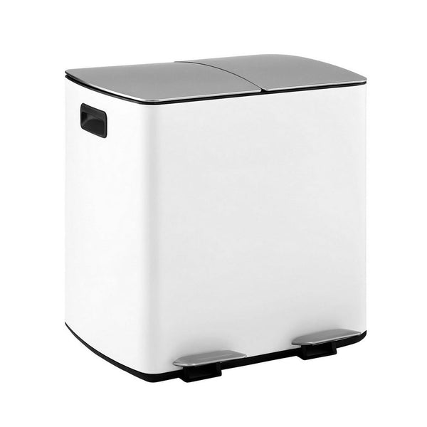 Cefito Pedal Bins Rubbish Bin Dual Compartment Waste Recycle Dustbins 40L White Awezingly