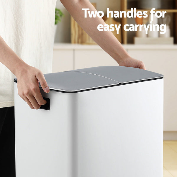 Cefito Pedal Bins Rubbish Bin Dual Compartment Waste Recycle Dustbins 40L White Awezingly