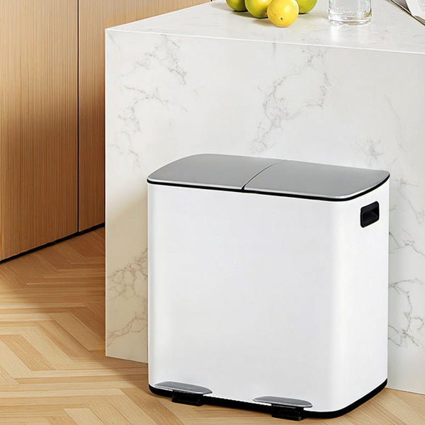 Cefito Pedal Bins Rubbish Bin Dual Compartment Waste Recycle Dustbins 40L White Awezingly