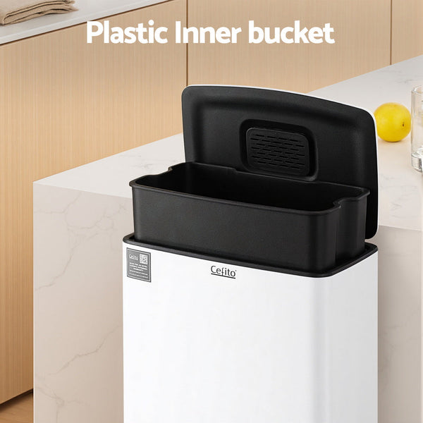 Cefito Pedal Bins Rubbish Bin Waste Recycle Dustbins Kitchen Trash Can 40L White Awezingly