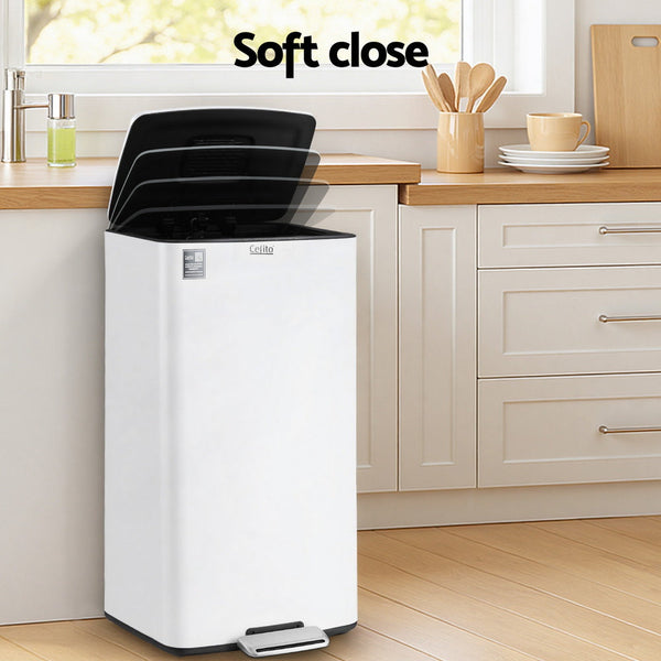 Cefito Pedal Bins Rubbish Bin Waste Recycle Dustbins Kitchen Trash Can 40L White Awezingly