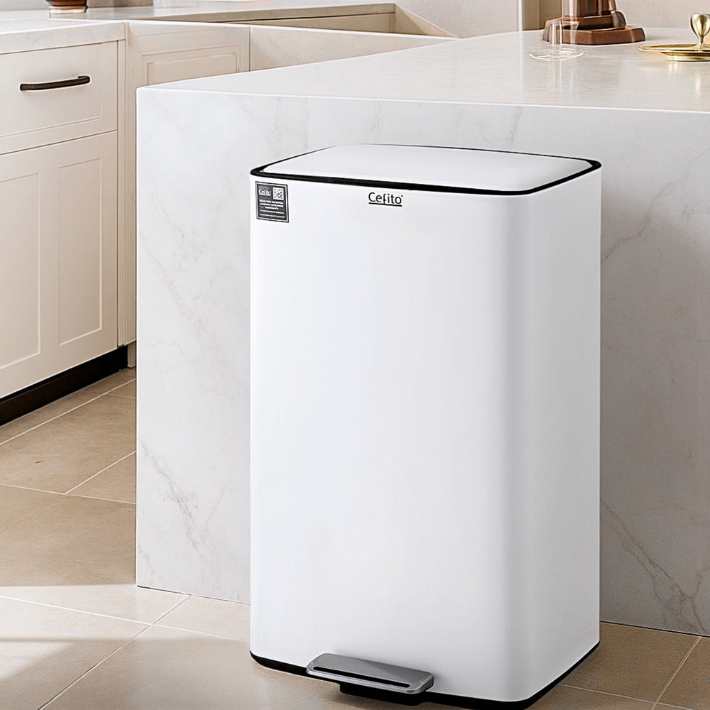 Cefito Pedal Bins Rubbish Bin Waste Recycle Dustbins Kitchen Trash Can 40L White Awezingly