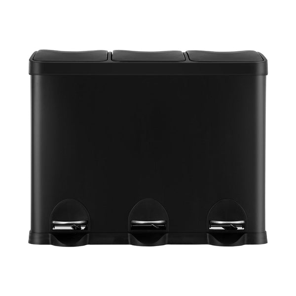 Cefito Pedal Bins Rubbish Bin Triple Compartments Waste Recycle Dustbins 45L Cefito