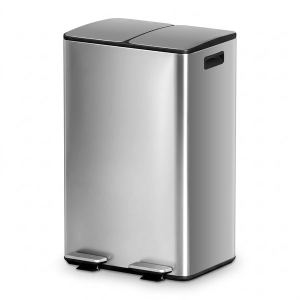 Cefito Pedal Bins Rubbish Bin Dual Compartment Waste Recycle Dustbins 60L Silver Awezingly