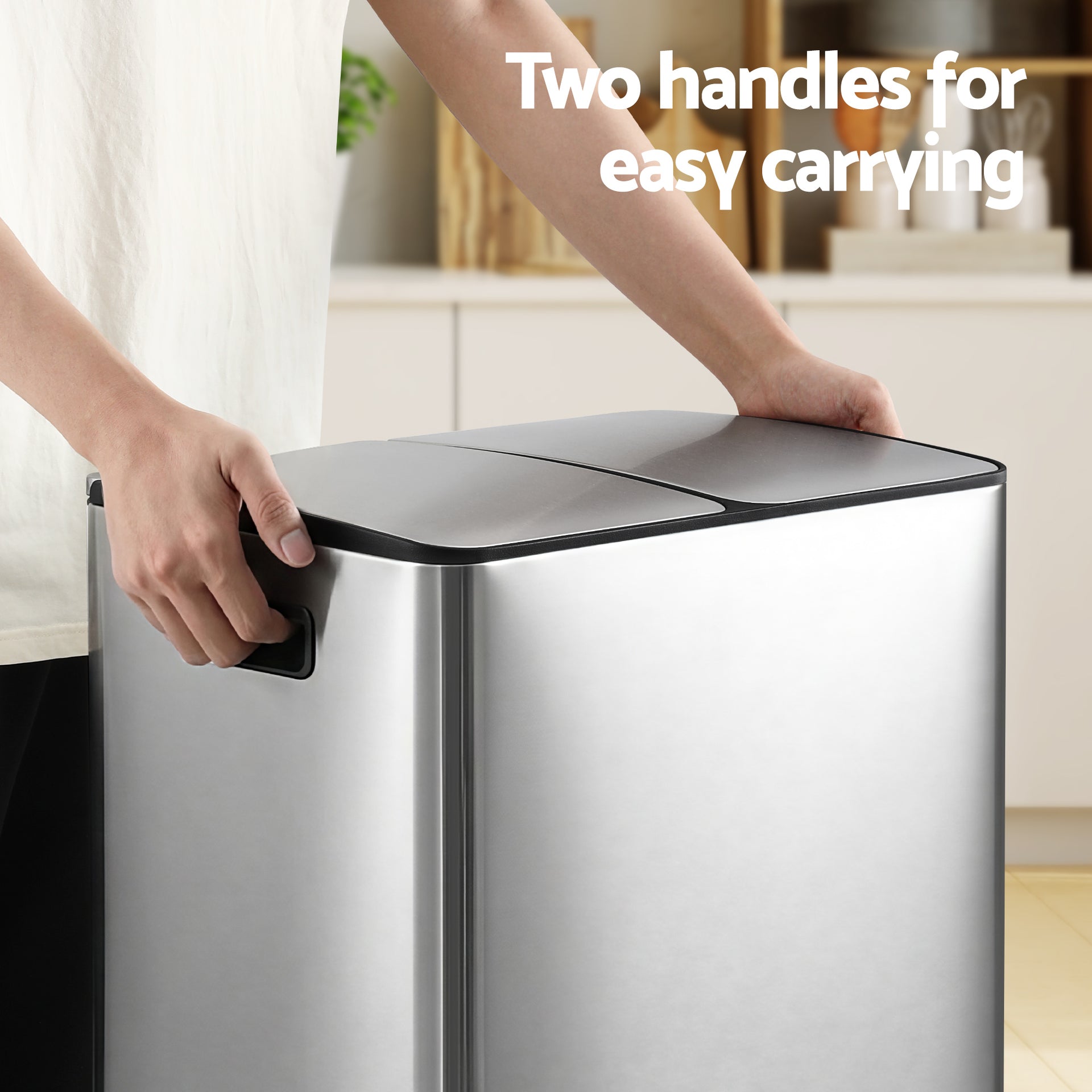 Cefito Pedal Bins Rubbish Bin Dual Compartment Waste Recycle Dustbins 60L Silver Awezingly