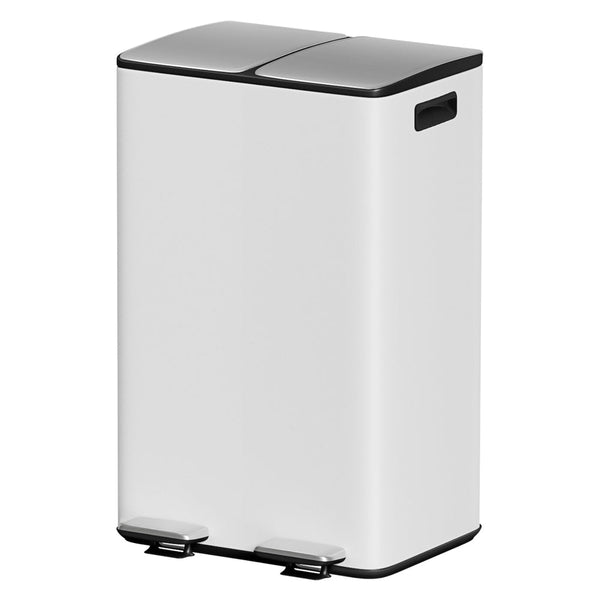 Cefito Pedal Bins Rubbish Bin Dual Compartment Waste Recycle Dustbins 60L White Awezingly