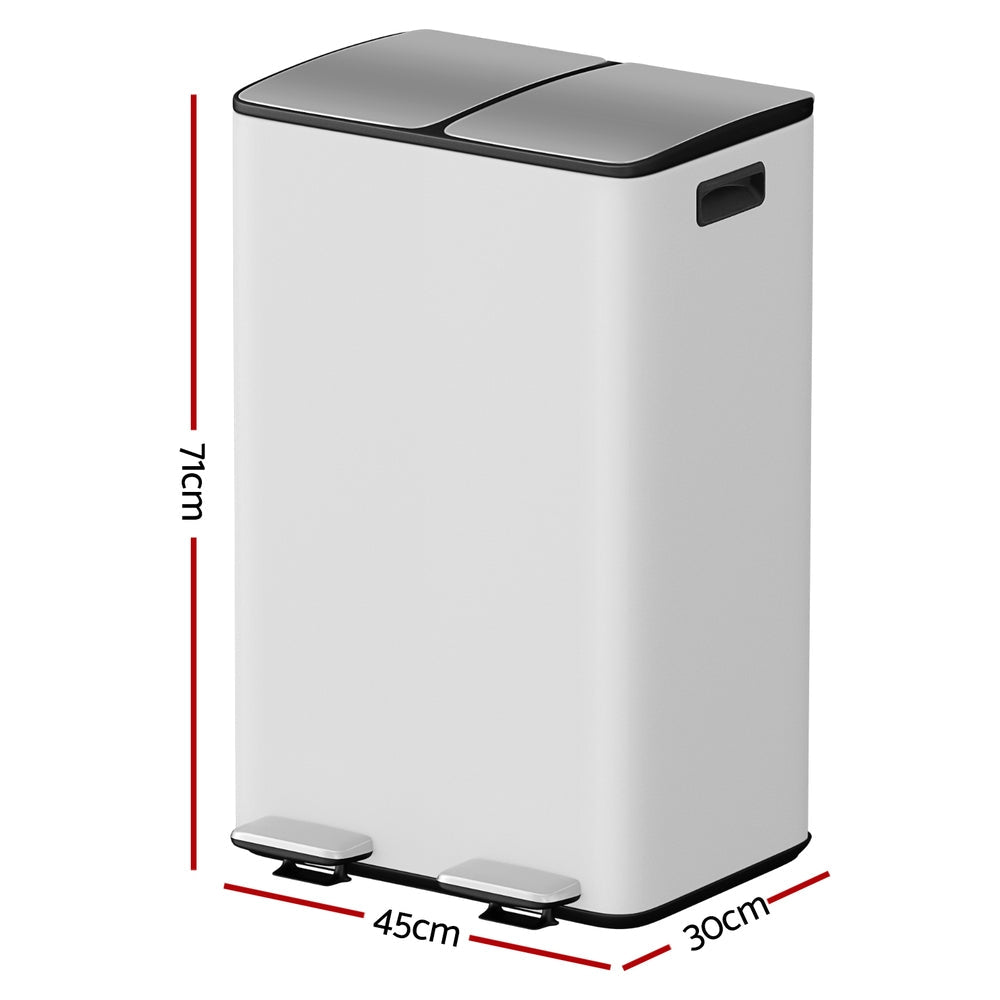 Cefito Pedal Bins Rubbish Bin Dual Compartment Waste Recycle Dustbins 60L White Awezingly