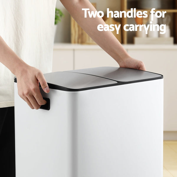 Cefito Pedal Bins Rubbish Bin Dual Compartment Waste Recycle Dustbins 60L White Awezingly