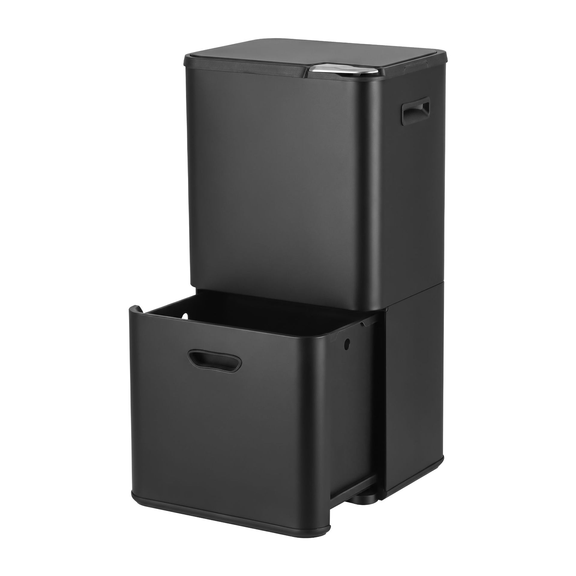 Cefito 63L Rubbish Bin 3 Compartment Carbon Steel Split Door Trash Can Black Cefito