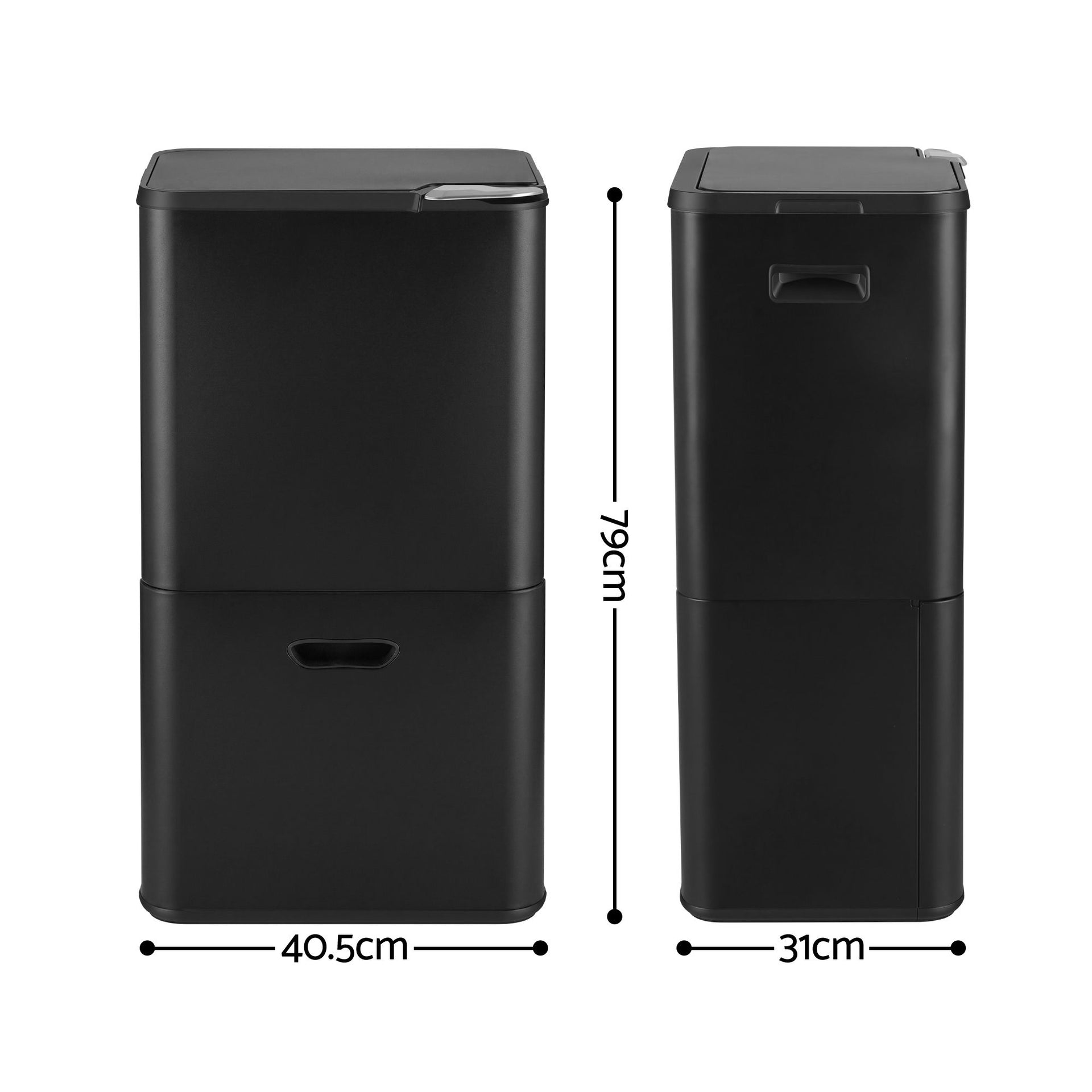 Cefito 63L Rubbish Bin 3 Compartment Carbon Steel Split Door Trash Can Black Cefito