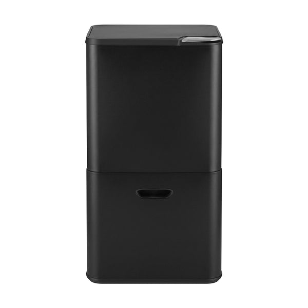 Cefito 63L Rubbish Bin 3 Compartment Carbon Steel Split Door Trash Can Black Cefito