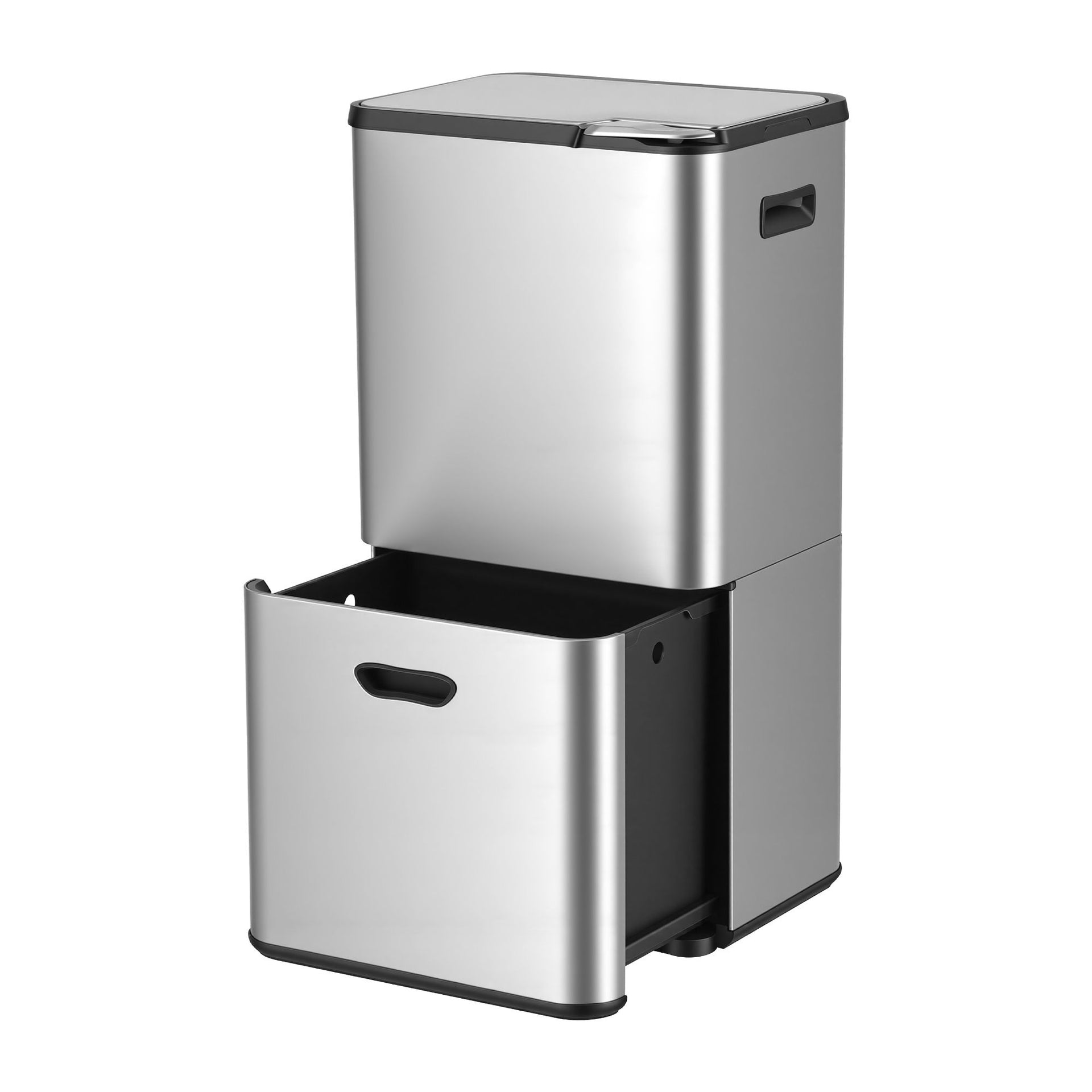 Cefito 63L Rubbish Bin 3 Compartment Stainless Steel Split Door Trash Can Silver Cefito