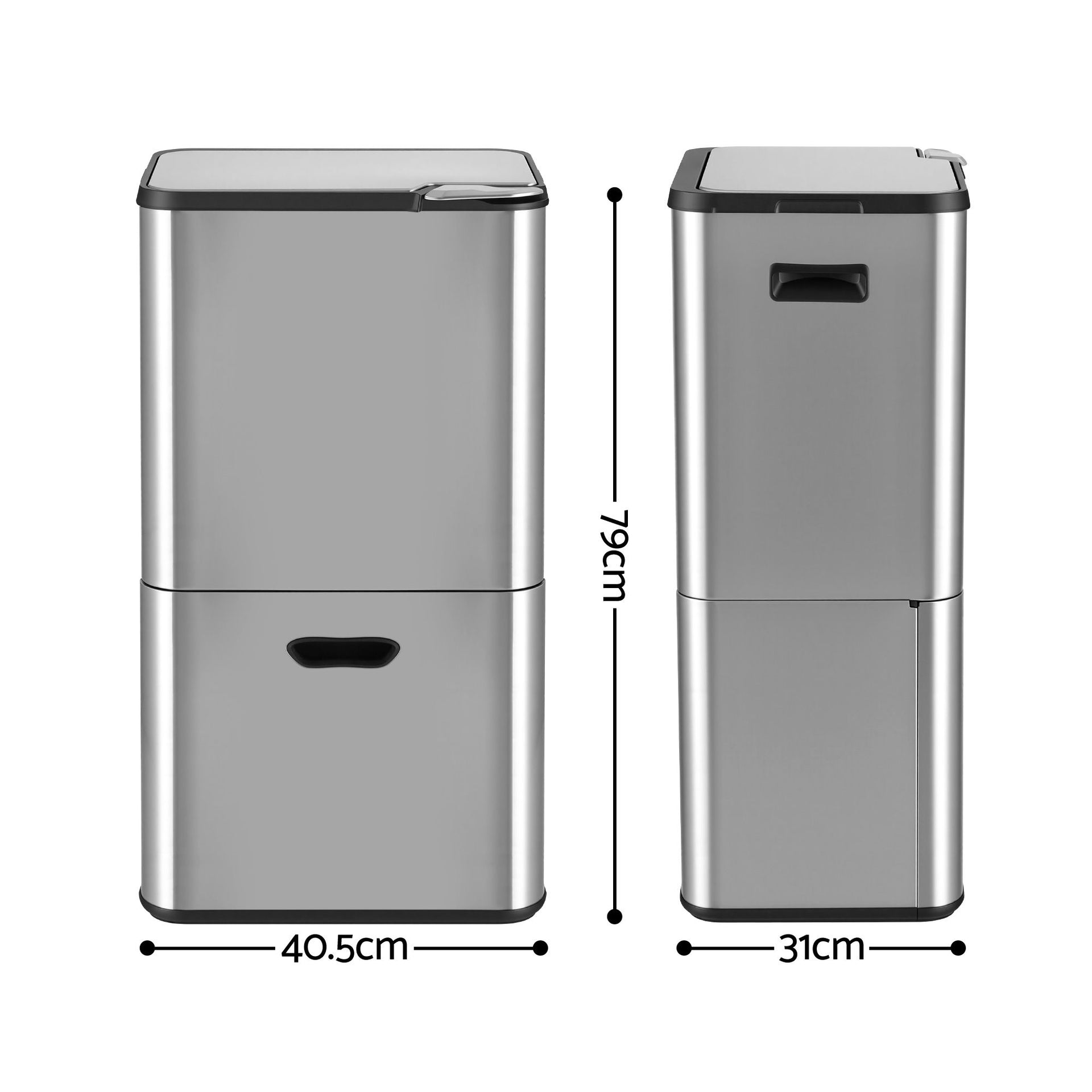Cefito 63L Rubbish Bin 3 Compartment Stainless Steel Split Door Trash Can Silver Cefito