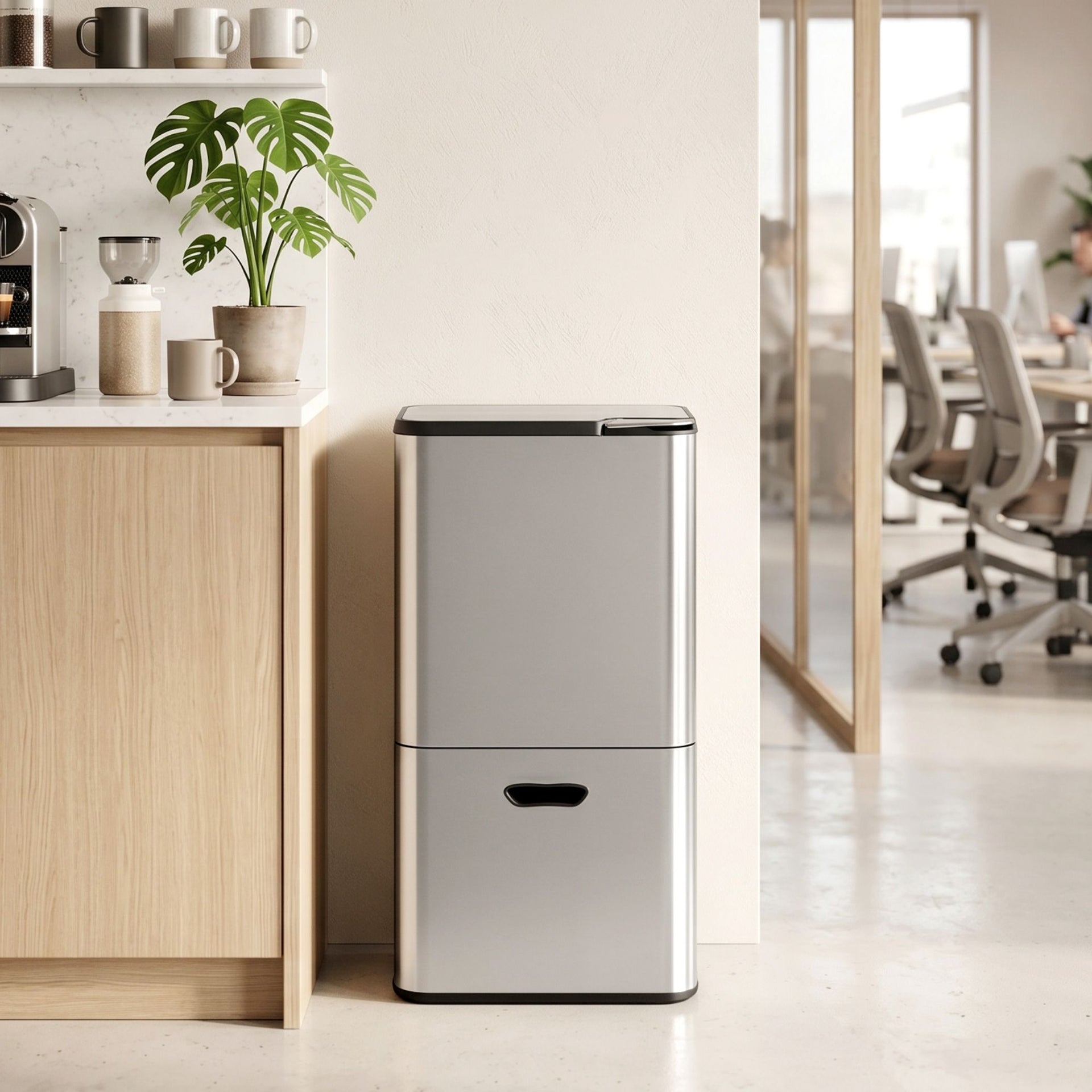 Cefito 63L Rubbish Bin 3 Compartment Stainless Steel Split Door Trash Can Silver Cefito