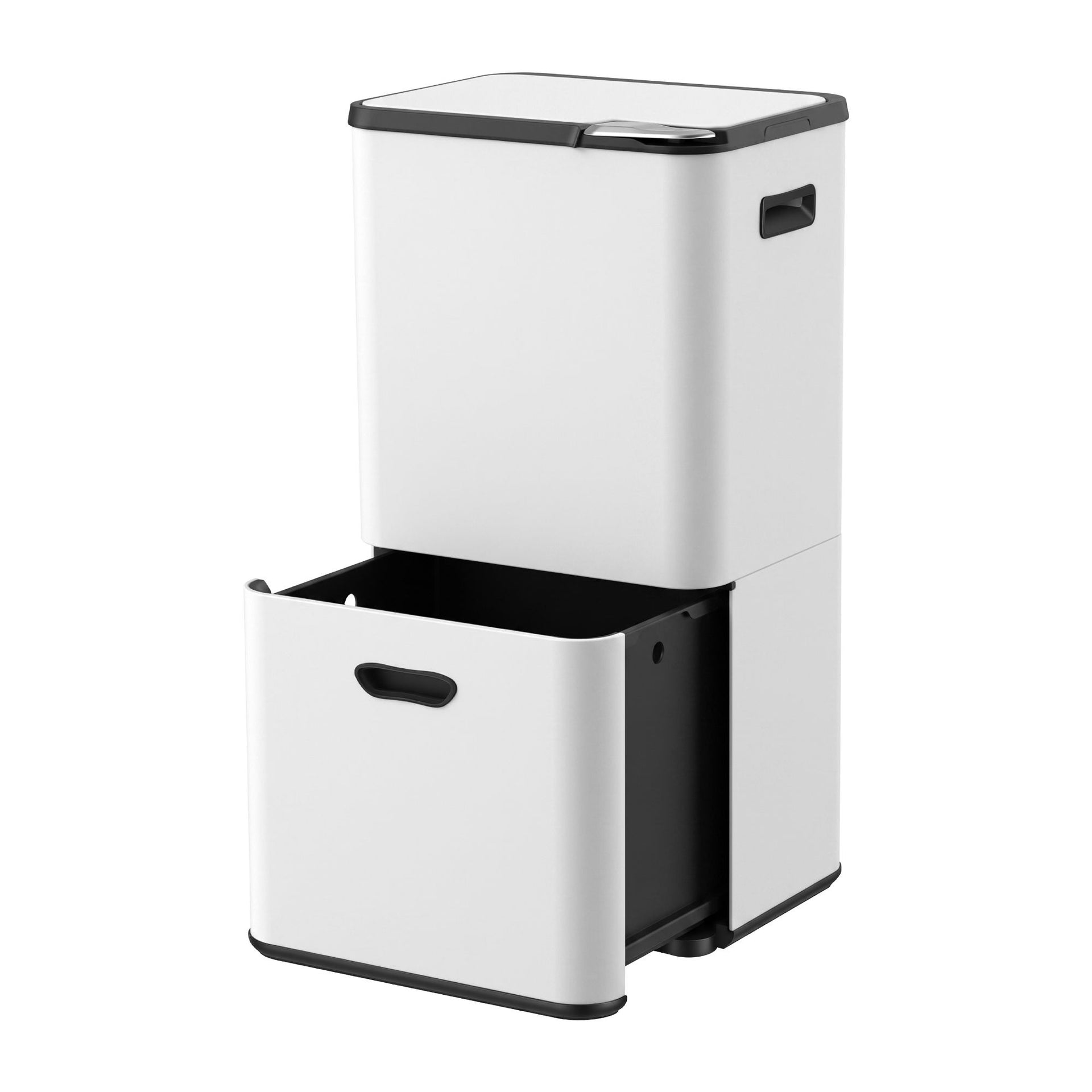 Cefito 63L Rubbish Bin 3 Compartment Carbon Steel Split Door Trash Can White Cefito