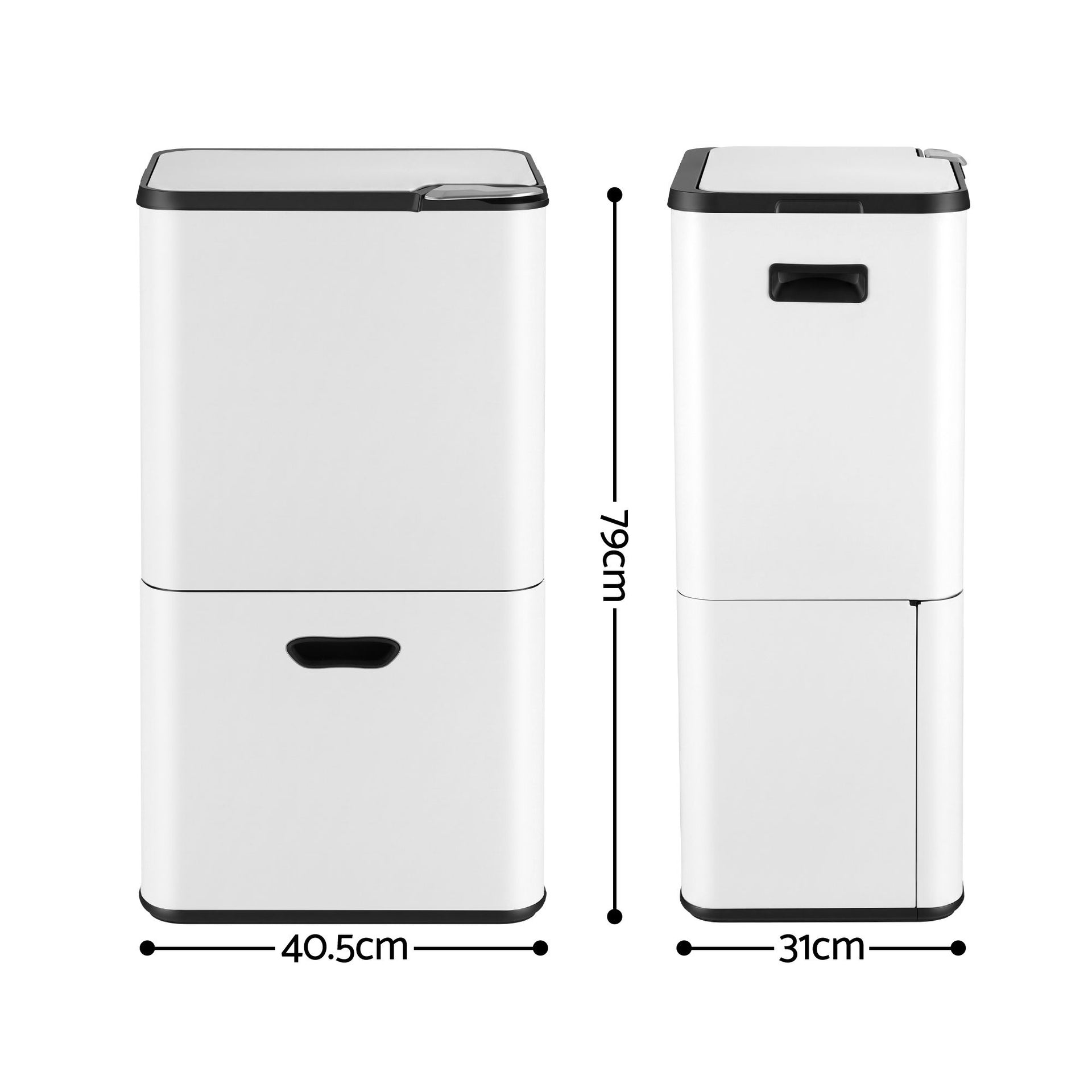Cefito 63L Rubbish Bin 3 Compartment Carbon Steel Split Door Trash Can White Cefito