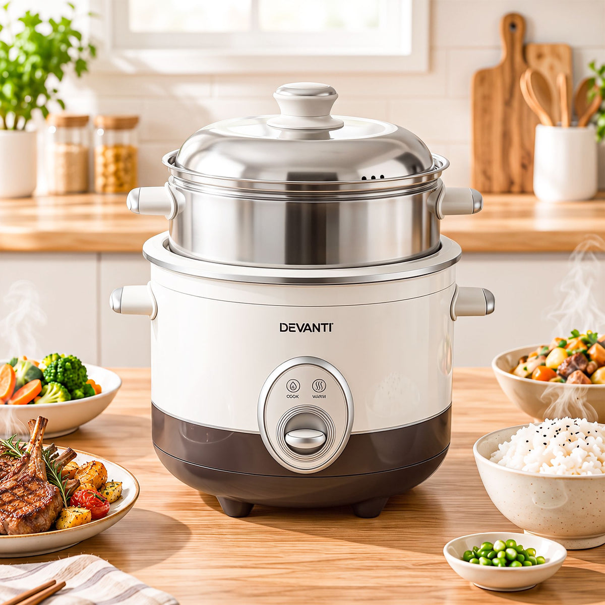 Devanti 3L Rice Cooker Small 6 Cup Multi Cooker with Steamer Awezingly
