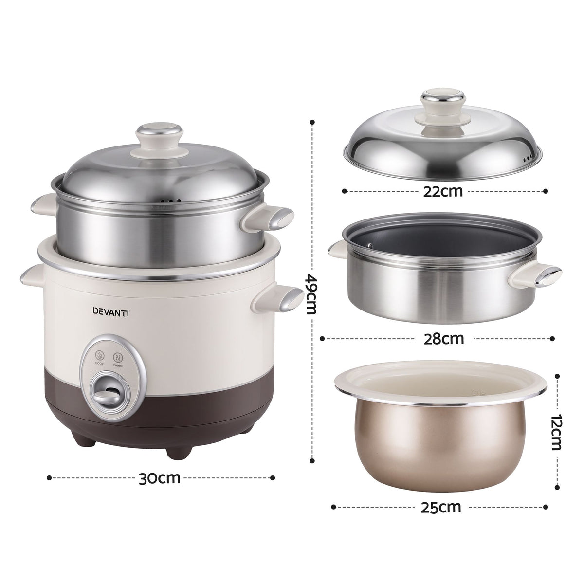 Devanti 3L Rice Cooker Small 6 Cup Multi Cooker with Steamer Awezingly