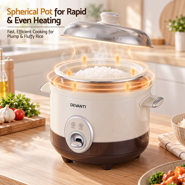 Devanti 3L Rice Cooker Small 6 Cup Multi Cooker with Steamer Awezingly