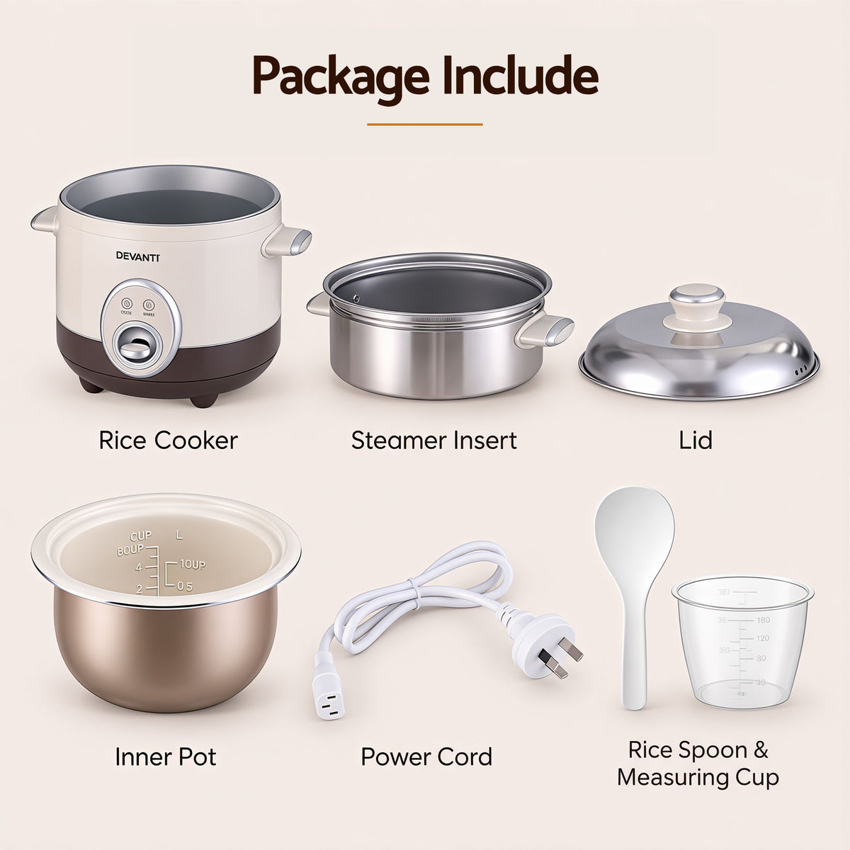 Devanti 3L Rice Cooker Small 6 Cup Multi Cooker with Steamer Awezingly