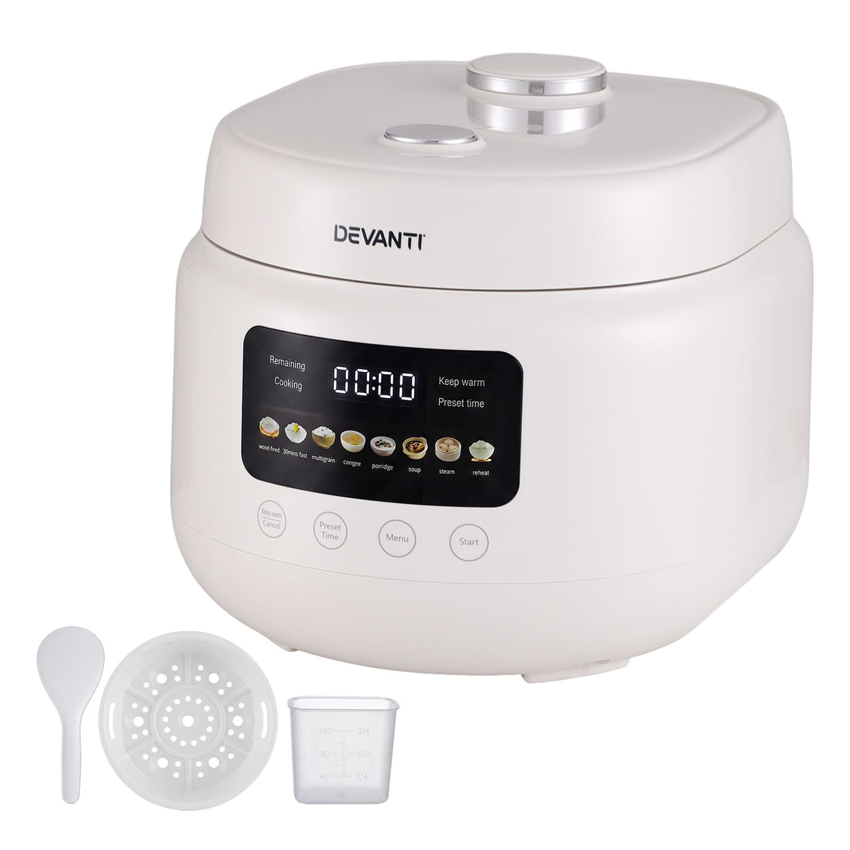 Devanti 3L Rice Cooker Small 6 Cup 8-in-1 Multi Cooker with 24H Preset Off-White Awezingly