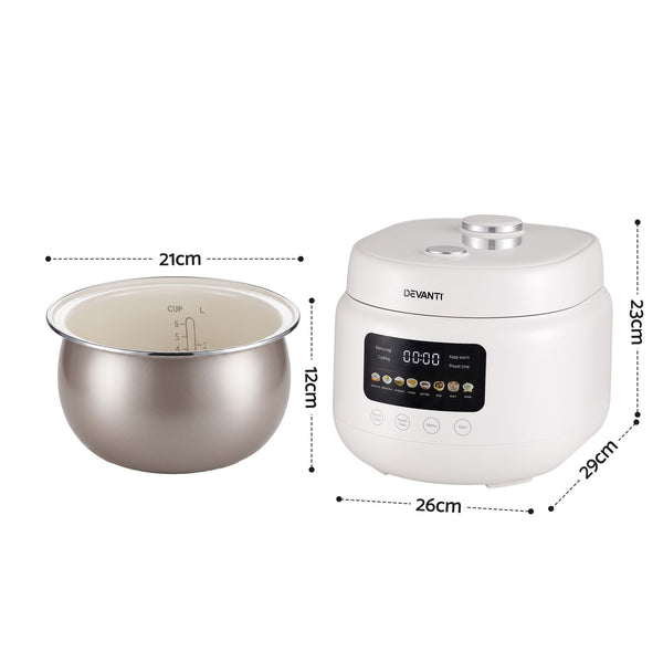 Devanti 3L Rice Cooker Small 6 Cup 8-in-1 Multi Cooker with 24H Preset Off-White Awezingly
