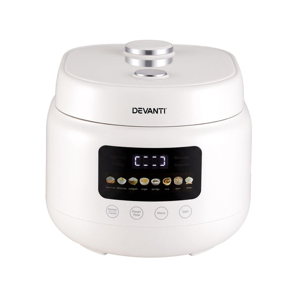 Devanti 3L Rice Cooker Small 6 Cup 8-in-1 Multi Cooker with 24H Preset Off-White Awezingly