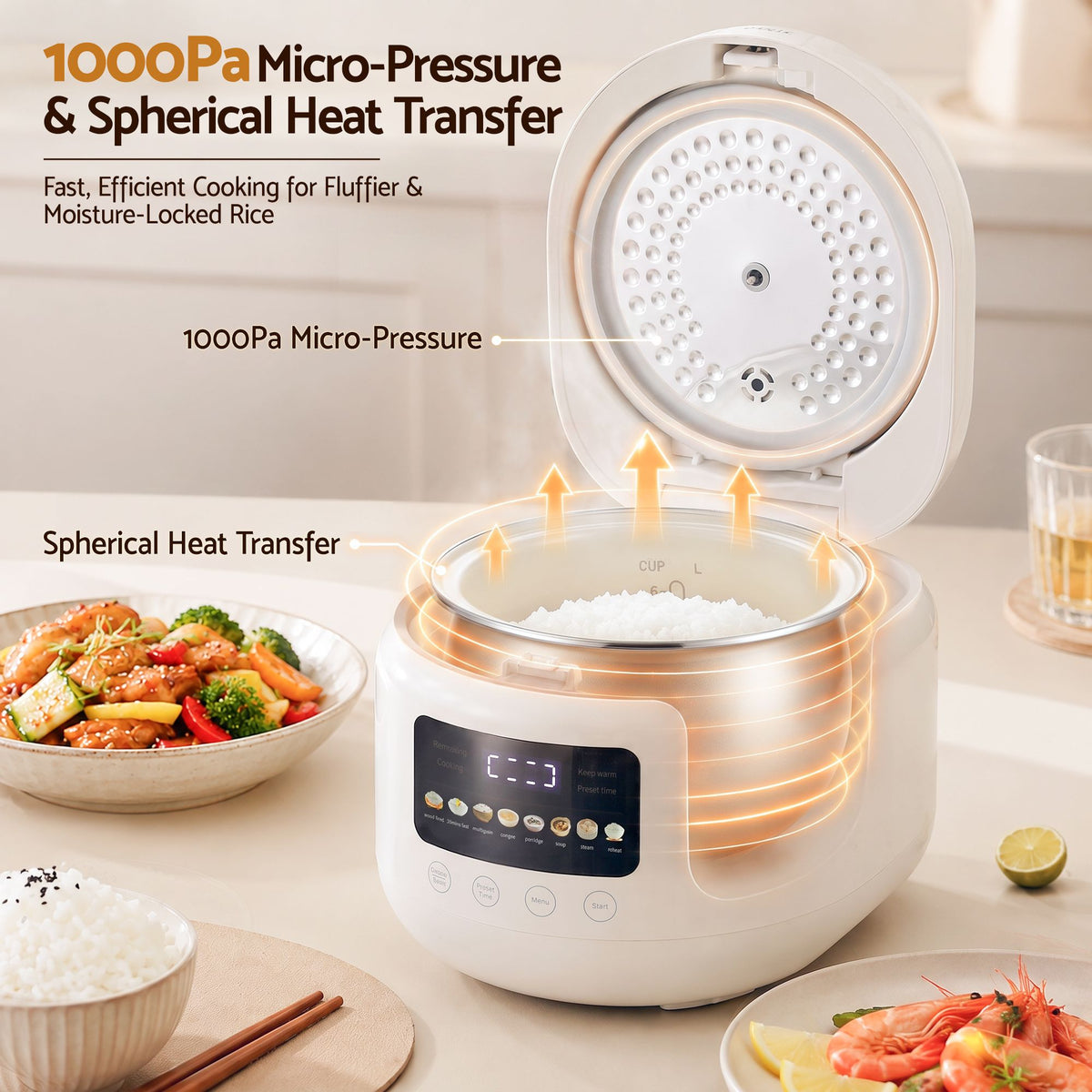Devanti 3L Rice Cooker Small 6 Cup 8-in-1 Multi Cooker with 24H Preset Off-White Awezingly