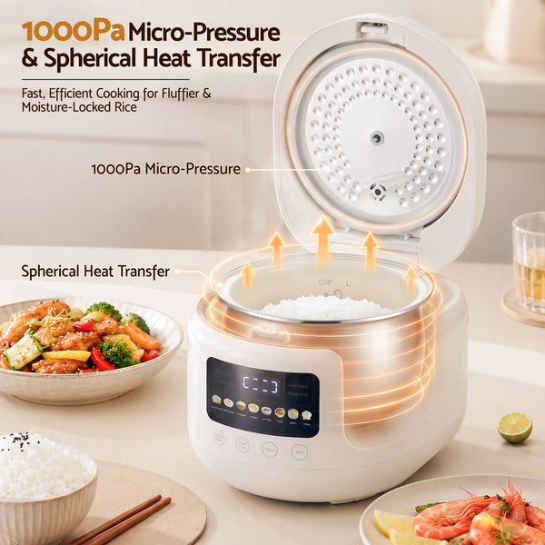 Devanti 3L Rice Cooker Small 6 Cup 8-in-1 Multi Cooker with 24H Preset Off-White Awezingly