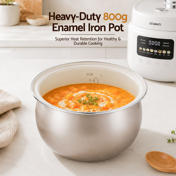 Devanti 3L Rice Cooker Small 6 Cup 8-in-1 Multi Cooker with 24H Preset Off-White Awezingly