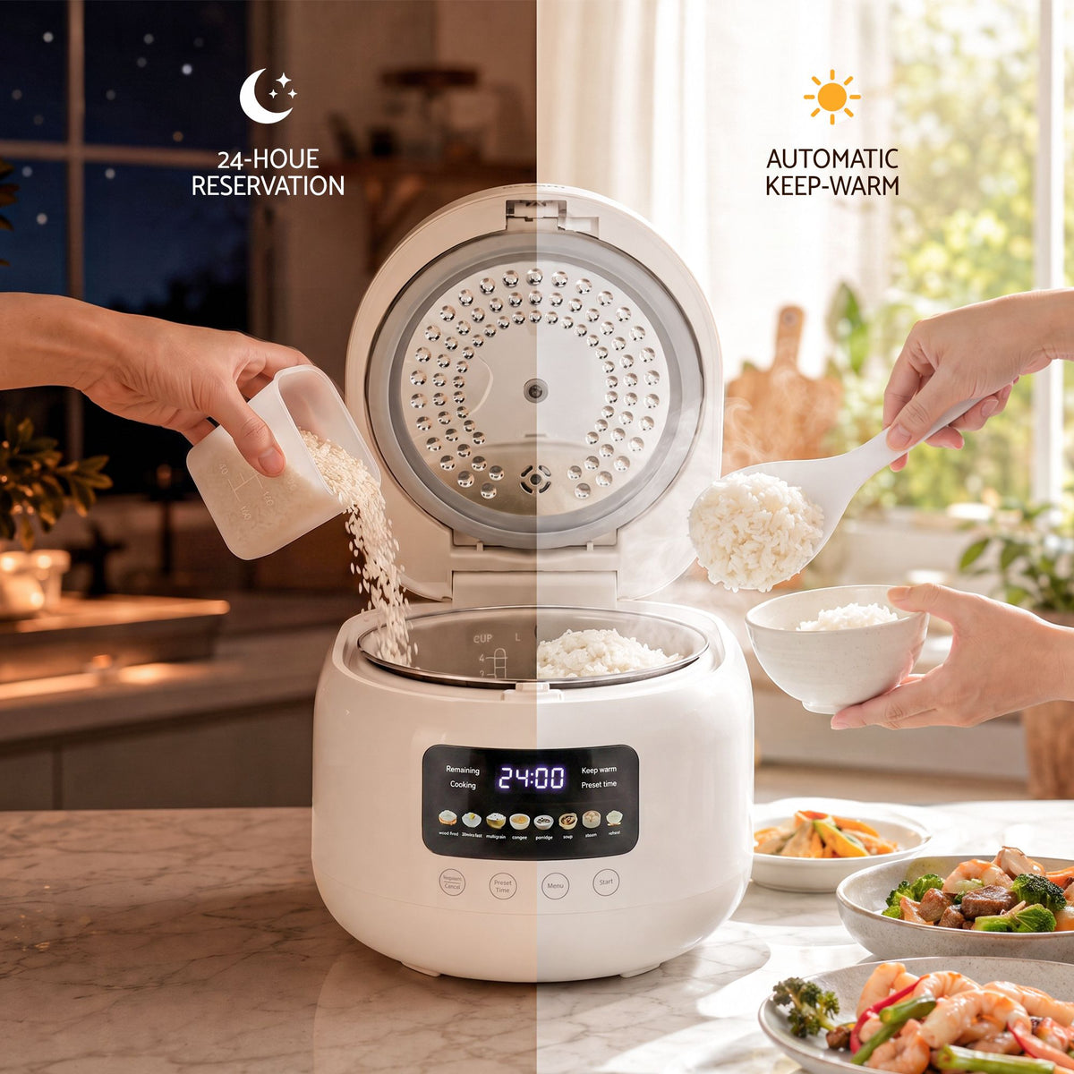 Devanti 3L Rice Cooker Small 6 Cup 8-in-1 Multi Cooker with 24H Preset Off-White Awezingly