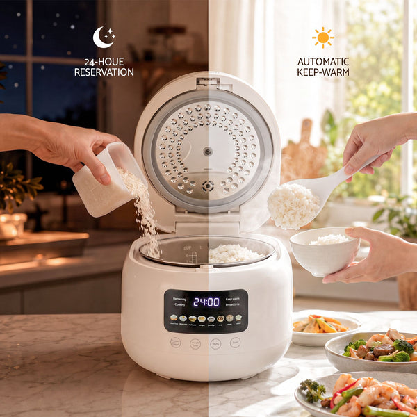 Devanti 3L Rice Cooker Small 6 Cup 8-in-1 Multi Cooker with 24H Preset Off-White Awezingly
