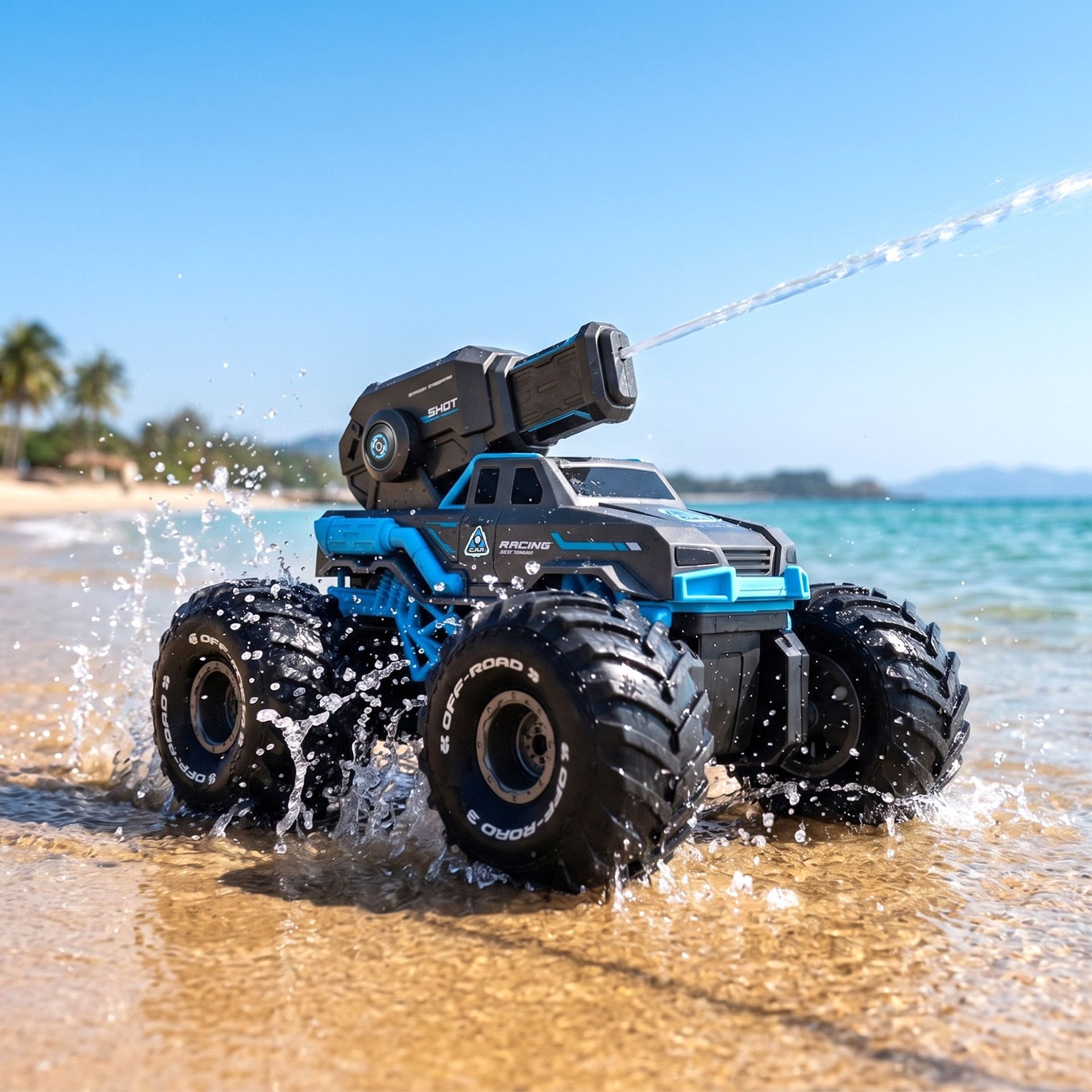 Keezi Kids Amphibious 2.4GHz Remote Control Car Boat with Water Spray Blue Awezingly