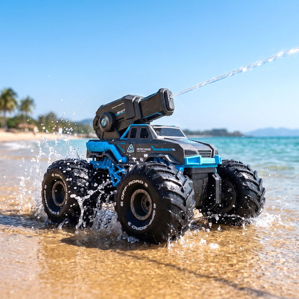 Keezi Kids Amphibious 2.4GHz Remote Control Car Boat with Water Spray Blue Awezingly