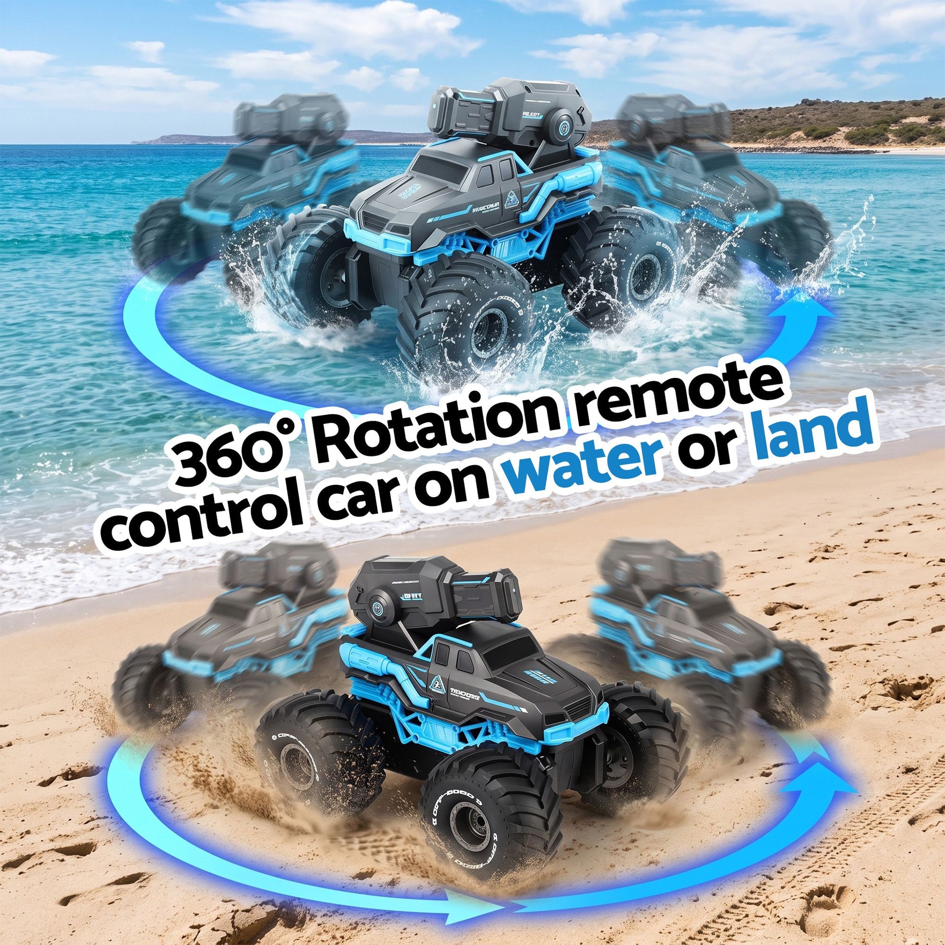 Keezi Kids Amphibious 2.4GHz Remote Control Car Boat with Water Spray Blue Awezingly