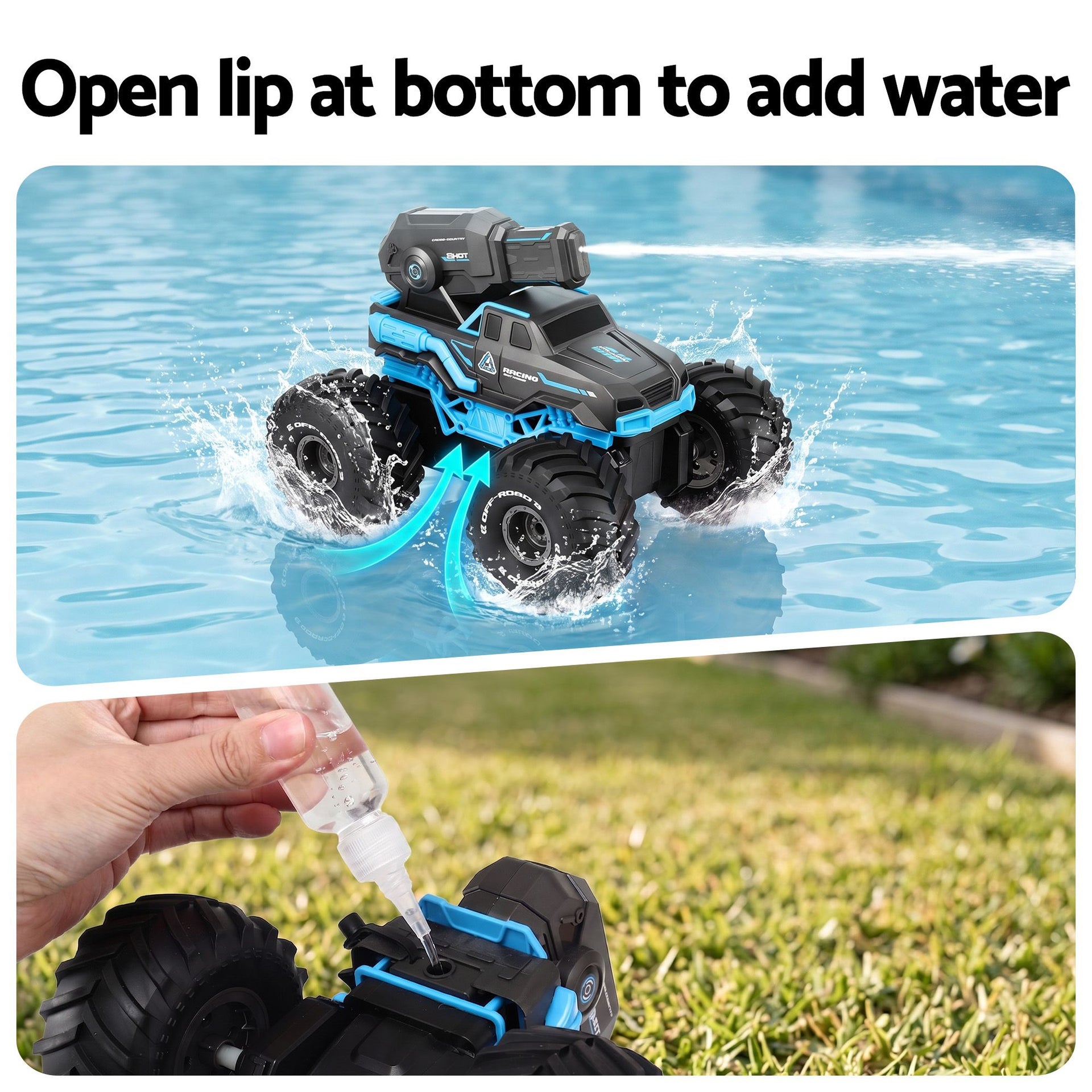 Keezi Kids Amphibious 2.4GHz Remote Control Car Boat with Water Spray Blue Awezingly