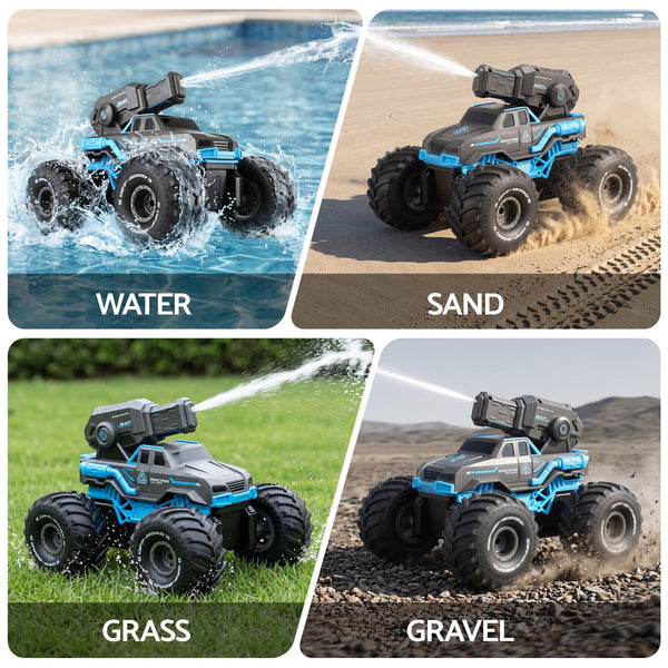 Keezi Kids Amphibious 2.4GHz Remote Control Car Boat with Water Spray Blue Awezingly
