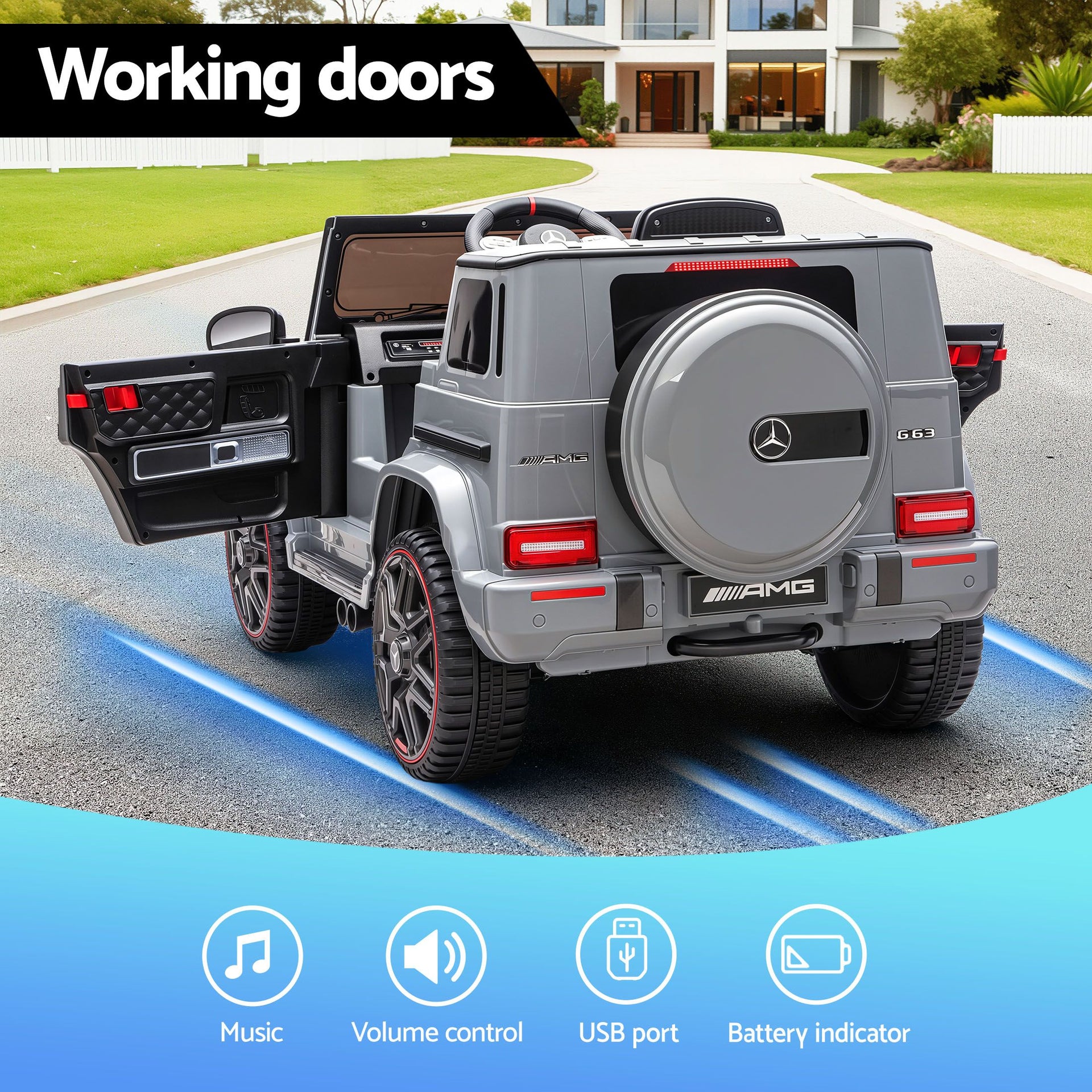 Kids Electric Ride On Car G63 Toy Cars Remote Control Grey Rigo