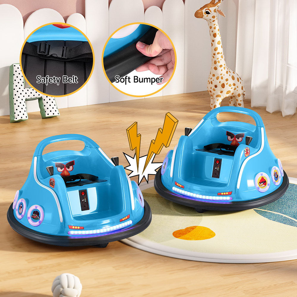 Kids Ride On Car Bumper Electric Toys Cars Light Remote Angry Birds Sticker Blue Rigo