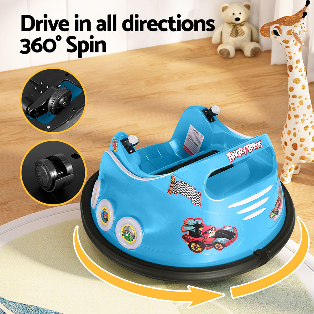 Kids Ride On Car Bumper Electric Toys Cars Light Remote Angry Birds Sticker Blue Rigo