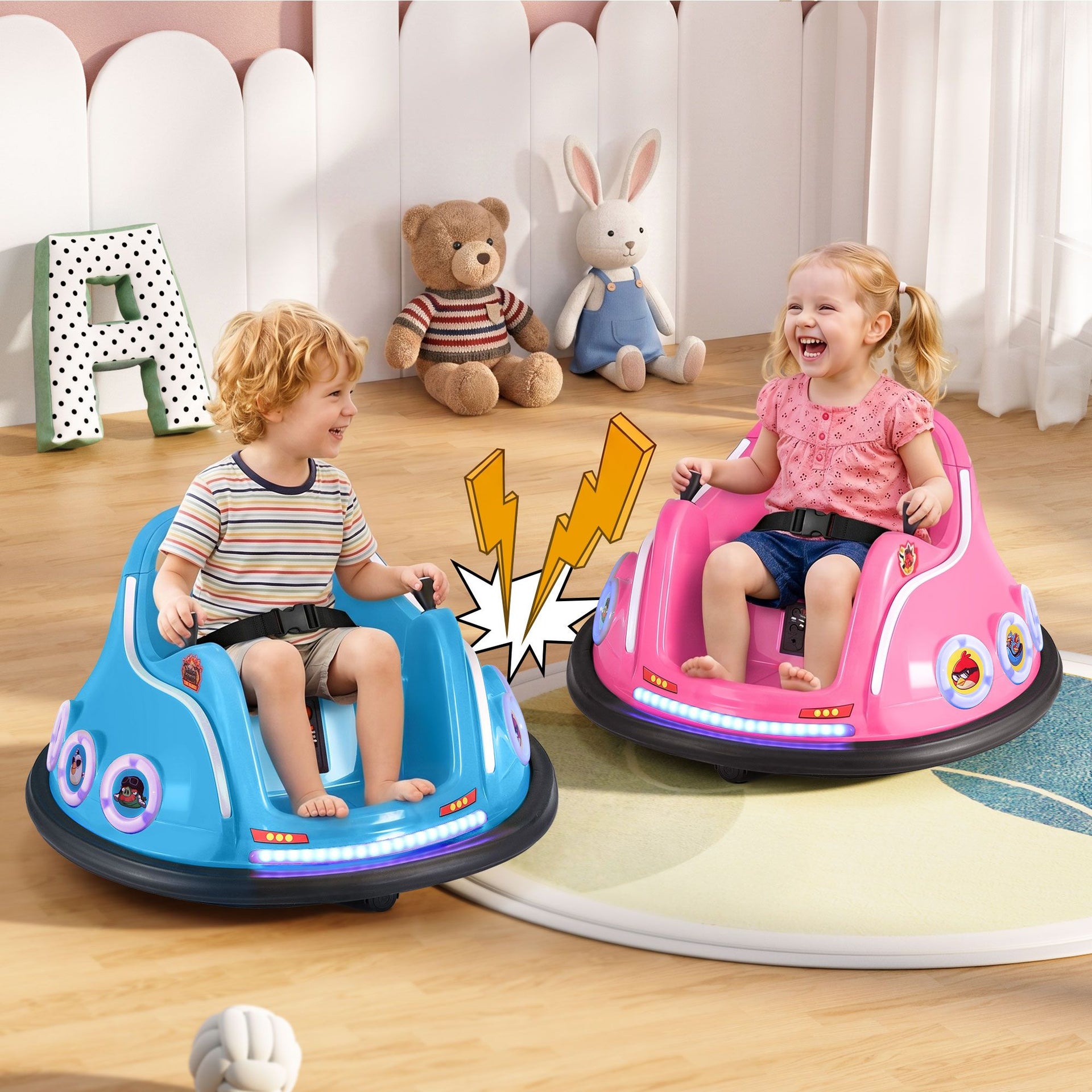 Kids Ride On Car Bumper Electric Toys Cars with Remote Control Stickers Light Blue Pink Keezi