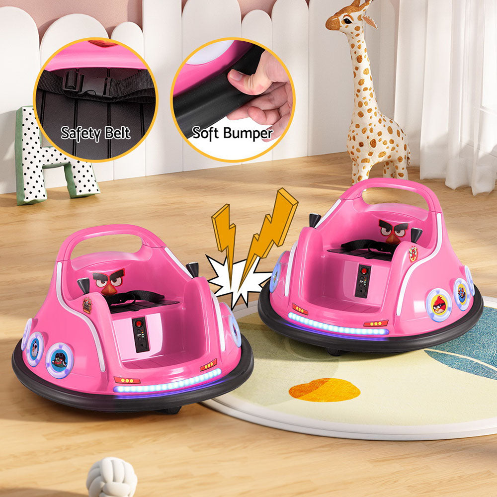 Kids Ride On Car Bumper Electric Toys Cars Light Remote Angry Birds Sticker Pink Rigo