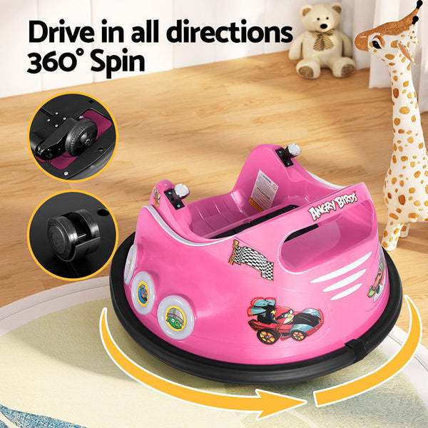 Kids Ride On Car Bumper Electric Toys Cars Light Remote Angry Birds Sticker Pink Rigo
