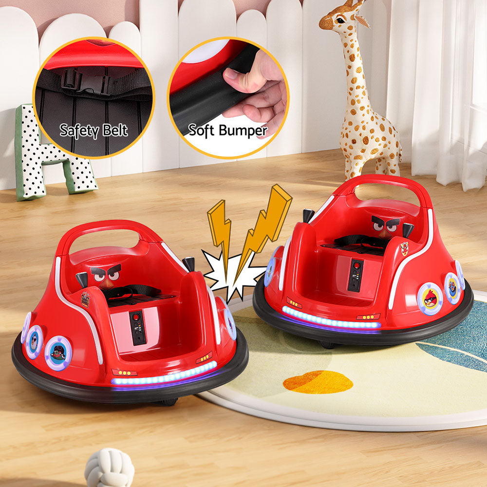 Kids Ride On Car Bumper Electric Toys Cars Light Remote Angry Birds Stickers Red Rigo